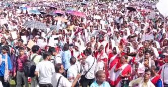 Thousands of Adivasis protest in Udalguri demanding rights, wages and ST status