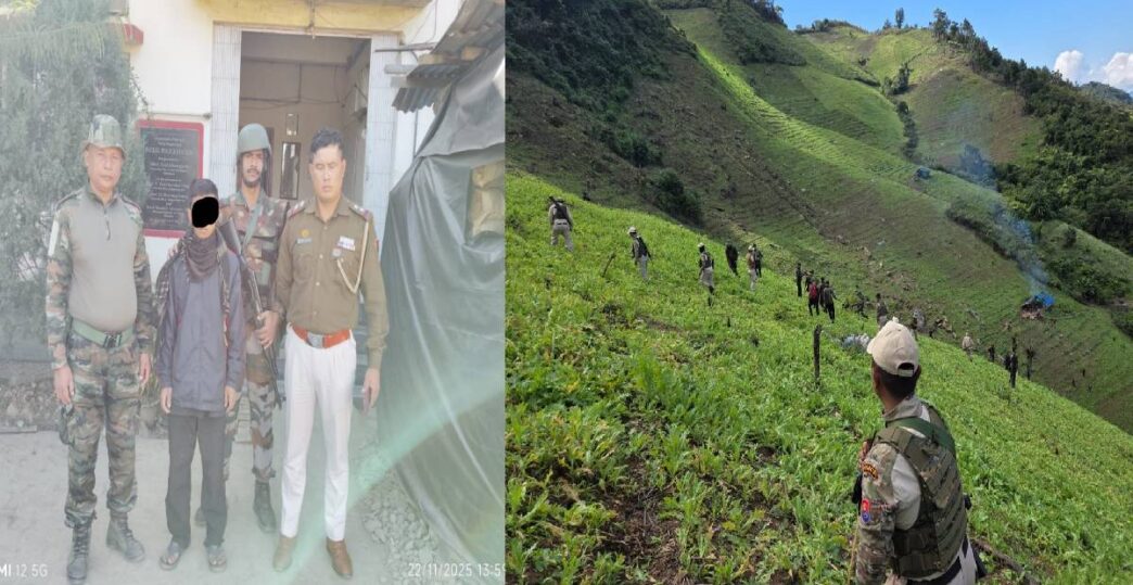 Four militants held and 17 acres of poppy fields destroyed in Manipur crackdown