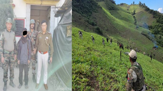 Four militants held and 17 acres of poppy fields destroyed in Manipur crackdown