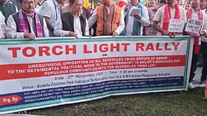Torch rally erupts in Kokrajhar as tribes protest Assam cabinet move on ST status