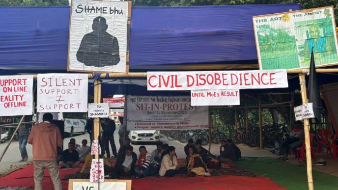 Non-teaching staff hold sit-in protest at Tezpur University over prolonged deadlock