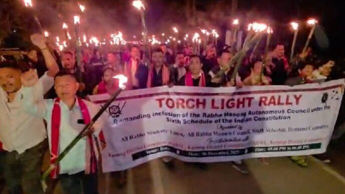 Boko witnesses massive torch rally as Rabha bodies renew Sixth Schedule demand